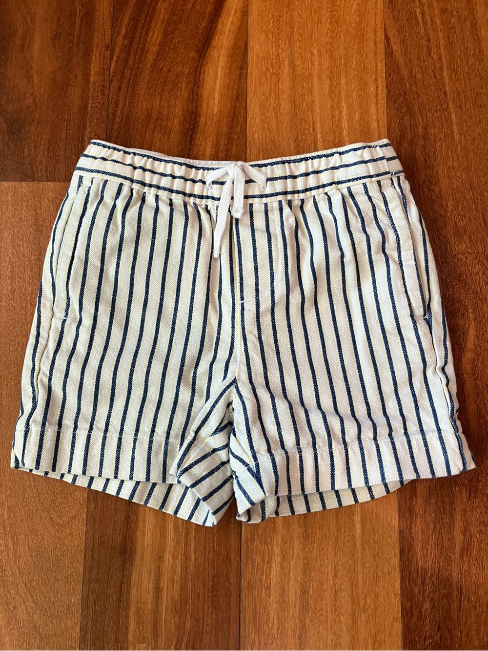 Janie and Jack White Shorts with Navy and Pale Yellow Stripes